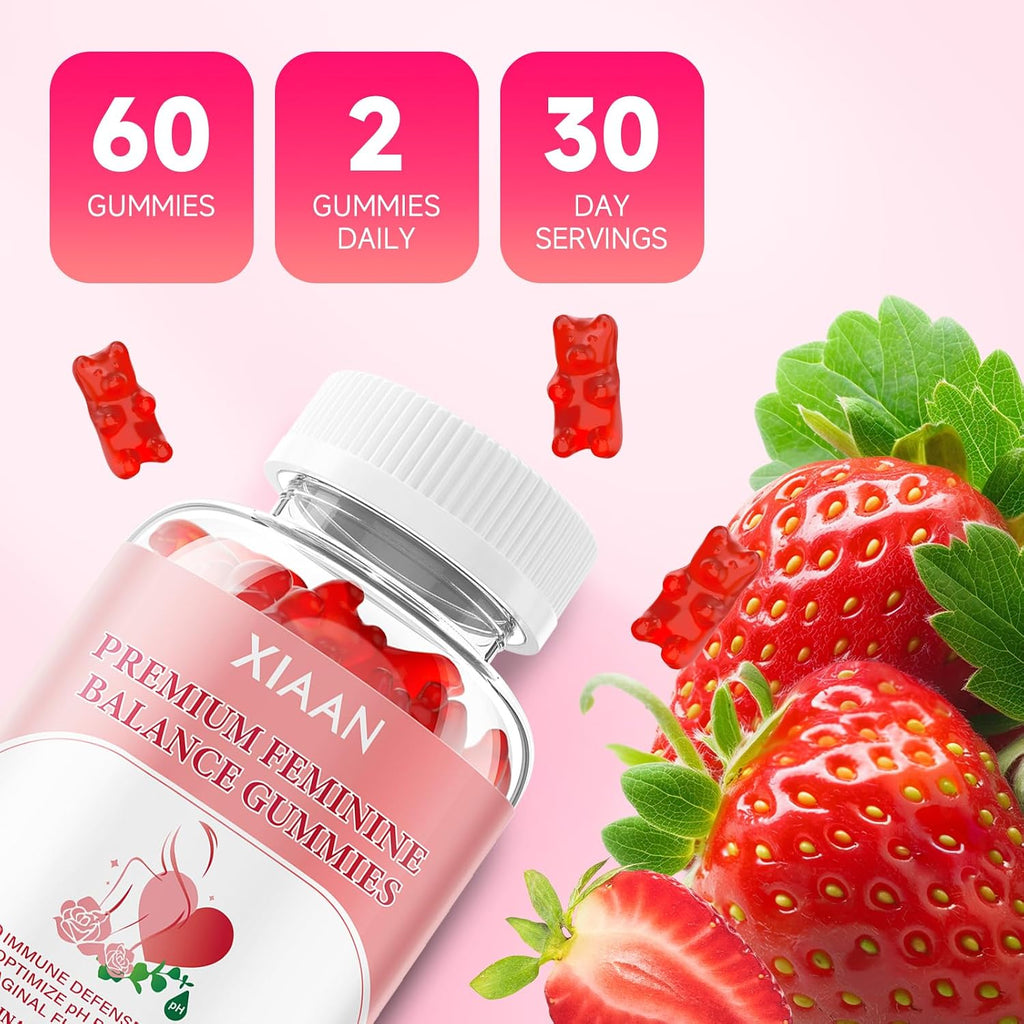 Gominolas de Equilibrio Femenino para Mujeres, Sabor Fresa, Veganas, Sin Gluten, 60 Gominolas