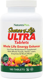 NaturesPlus Ultra Source of Life No-Iron Multivitamin - 180 Comprimidos - Sin Hierro con Luteína y Vitamina D3