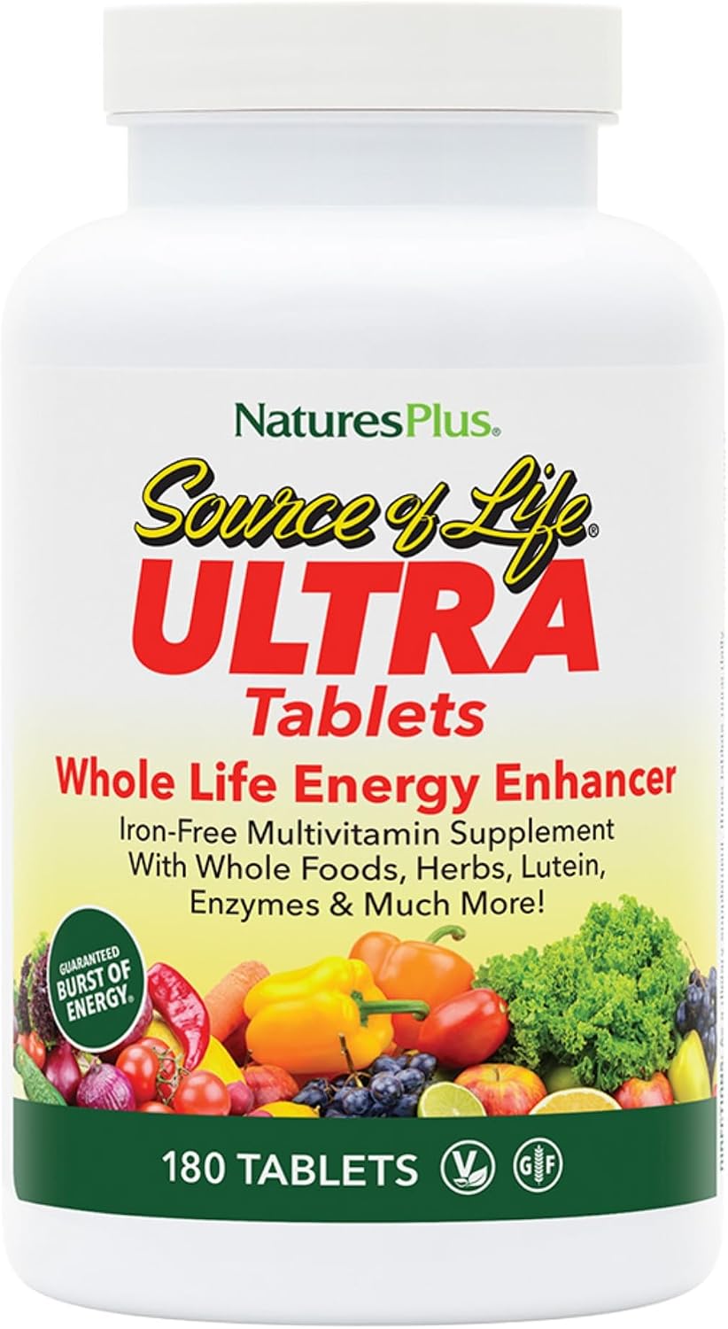 NaturesPlus Ultra Source of Life No-Iron Multivitamin - 180 Comprimidos - Sin Hierro con Luteína y Vitamina D3