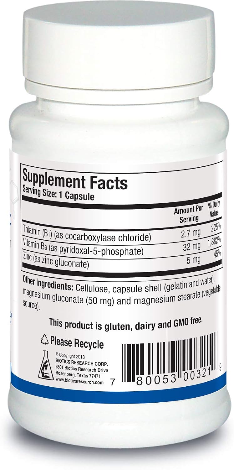 Biotics Research B6 B1 Plus Zinc, 90 Cápsulas - Formas Activas de Vitaminas B6, B1 y Zinc