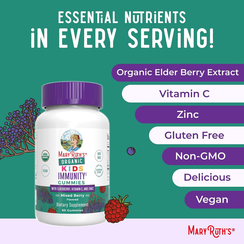 MaryRuth's Organics Gominolas para Defensas Infantiles | Vitamina C, Zinc y Saúco | 60 Gominolas