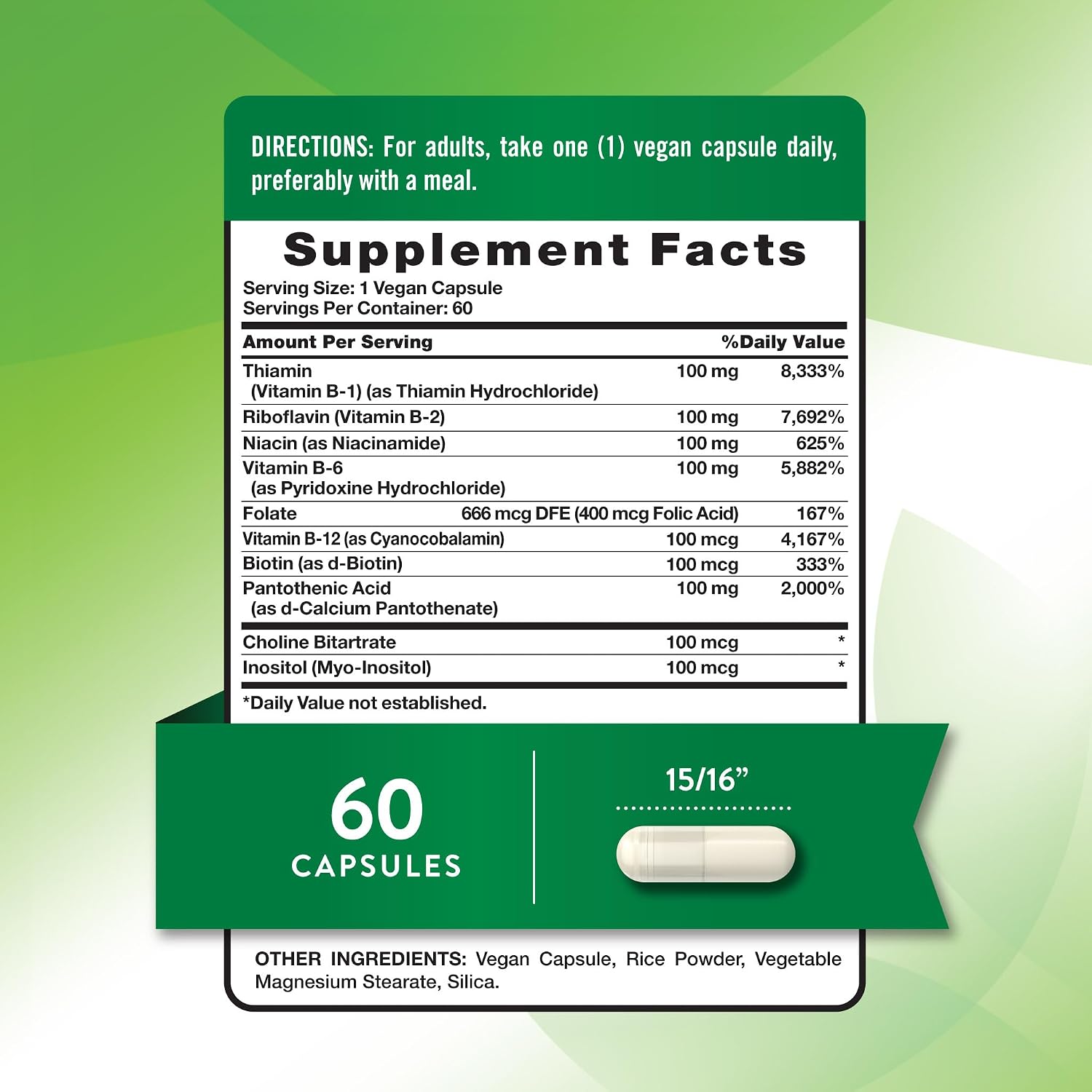 Nature's Truth Complejo B Vitaminas B Completo, 60 Cápsulas, Alta Potencia B-100, Vegano, Sin Gluten