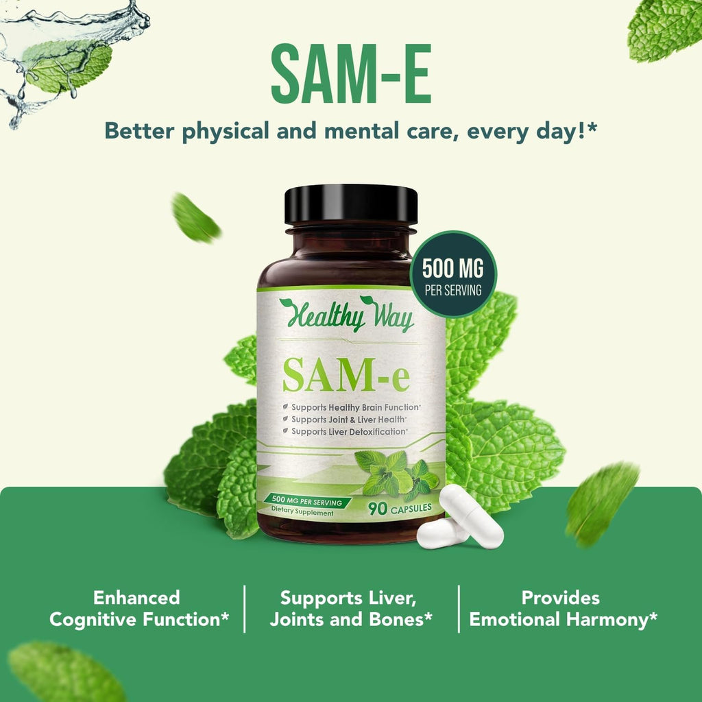 Healthy Way SAM-e 500 mg - S-Adenosil-L-Metionina - 90 Cápsulas
