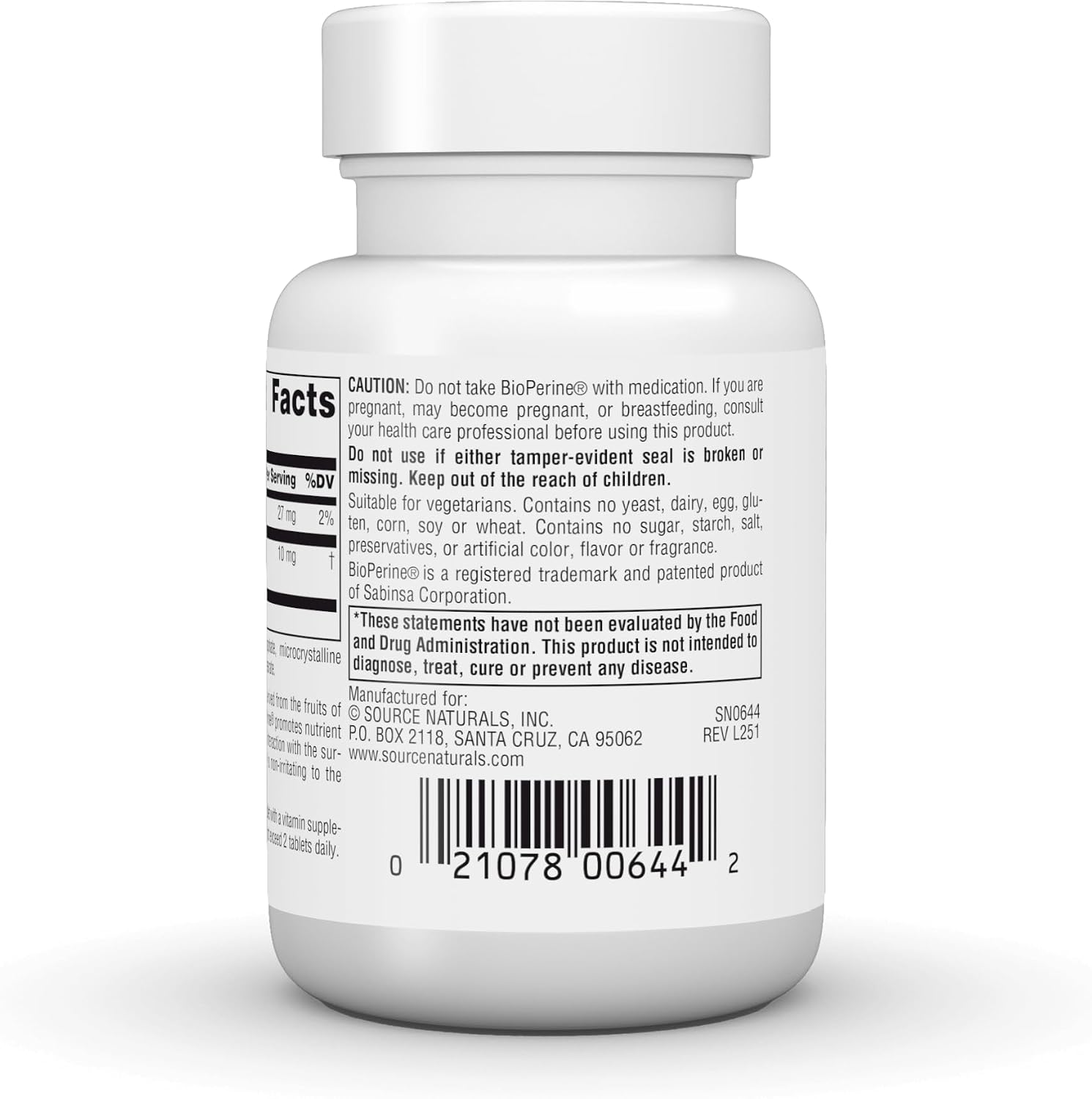 Source Naturals BioPerine - Extracto de fruta de pimienta negra, contribuye a la absorción de nutrientes 10 mg, 120 tabletas