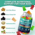 Gominolas de Sea Moss Irish con Ashwagandha, Bladderwrack y Bardana - 60 Gominolas Veganas