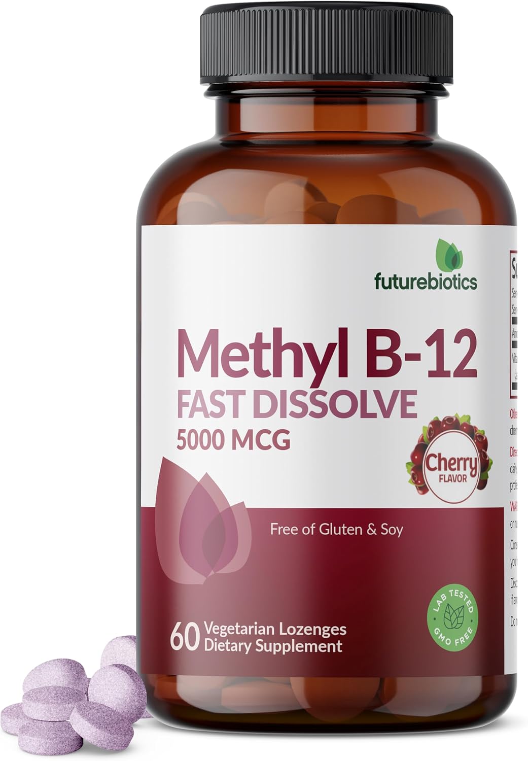 Futurebiotics Methyl B12 5000 mcg Metilcobalamina, Sabor Cereza, 60 Comprimidos Vegetarianos