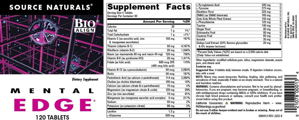 Source Naturals Mental Edge - Suplemento para la concentración y energía, 120 comprimidos