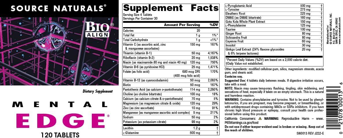 Source Naturals Mental Edge - Suplemento para la concentración y energía, 120 comprimidos