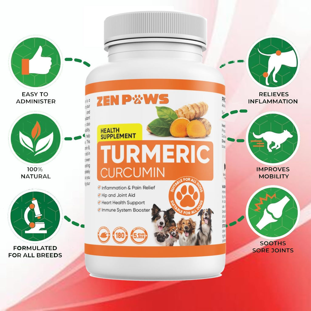 Cúrcuma (Turmeric) para Perros – 180 Comprimidos Sabor Pato – Fórmula Avanzada para Articulaciones con Piperina