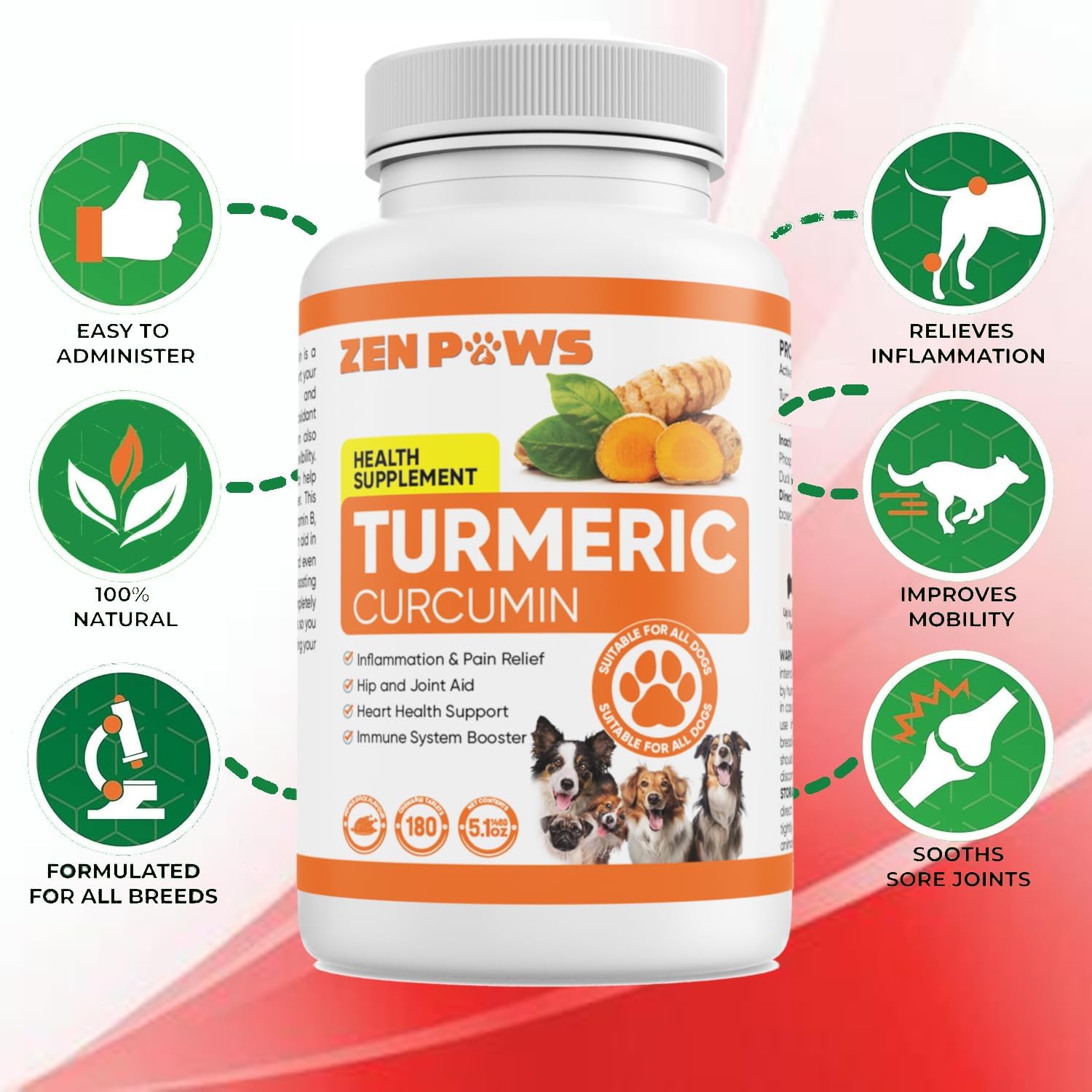 Cúrcuma (Turmeric) para Perros – 180 Comprimidos Sabor Pato – Fórmula Avanzada para Articulaciones con Piperina