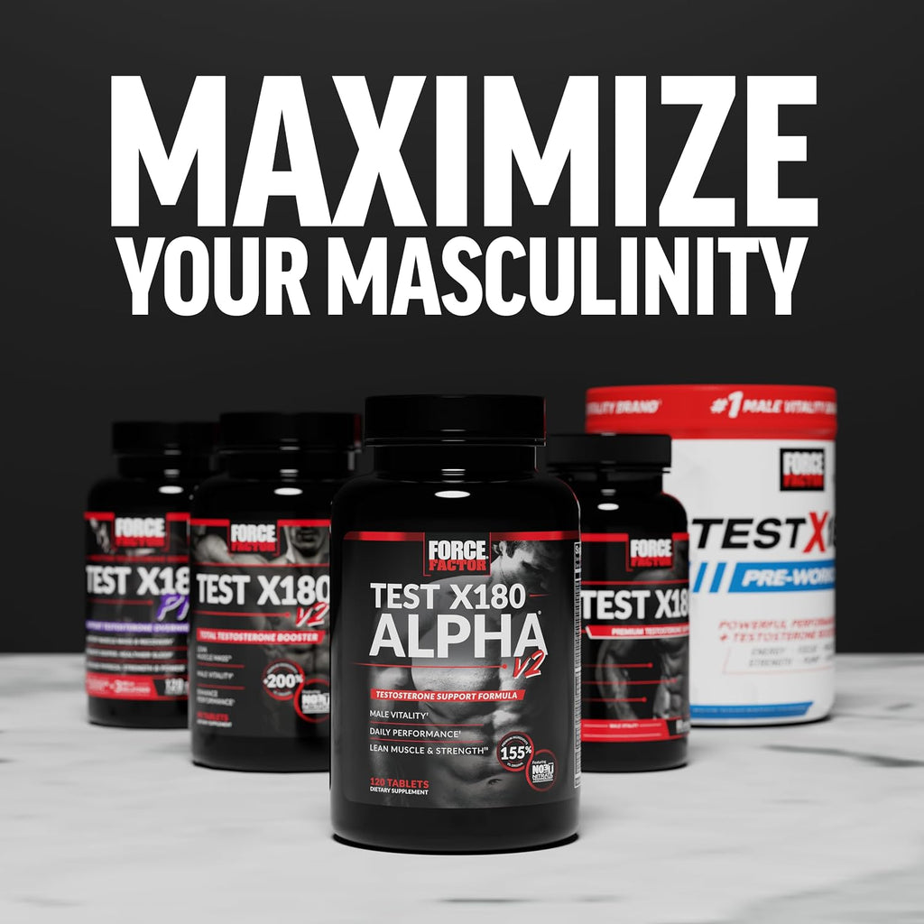 Force Factor Test X180 Alpha v2 – Suplemento de Apoyo Masculino, 120 Comprimidos