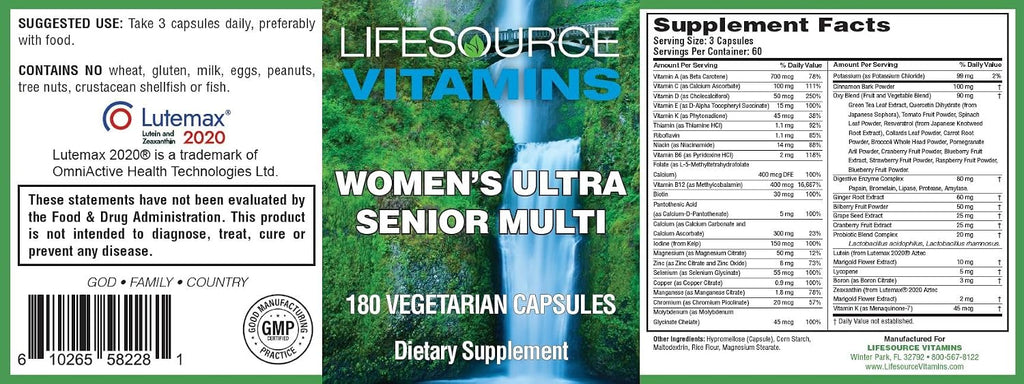 LifeSource Vitamins Multivitamínico Senior para Mujeres – Para Mujeres Mayores de 50 Años, 180 Cápsulas (60 Días)
