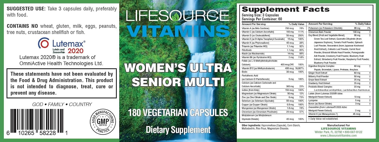LifeSource Vitamins Multivitamínico Senior para Mujeres – Para Mujeres Mayores de 50 Años, 180 Cápsulas (60 Días)