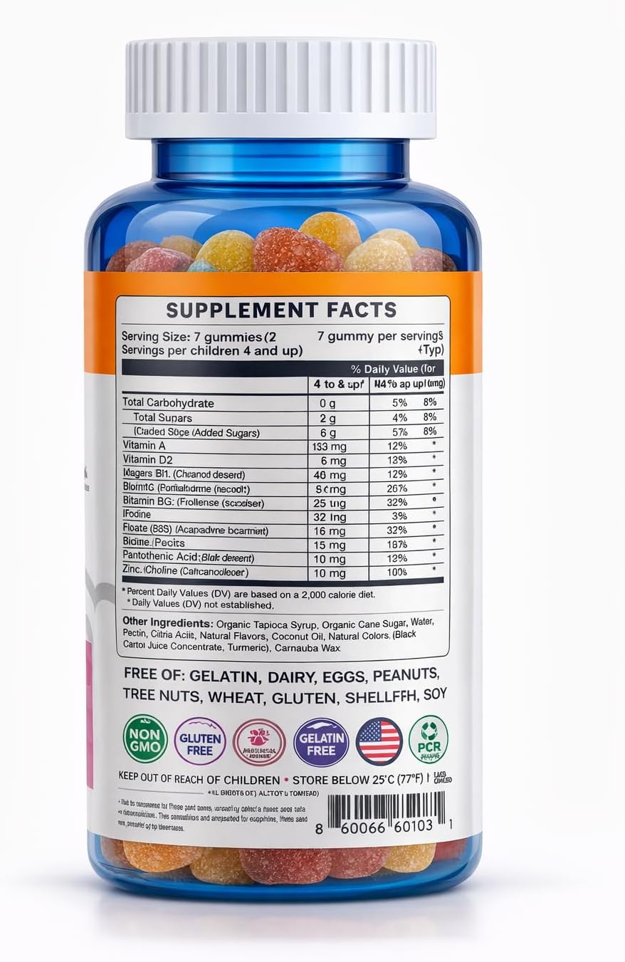 Kids Multivitamin Gummies – Wellrite Multivitamínico para Niños con Vitaminas y Minerales, Crecimiento e Inmunidad, Vegano, Sin Gelatina, Sin Gluten, Sin Frutos Secos, 60 Gomitas, Sabor Fresa y Limón