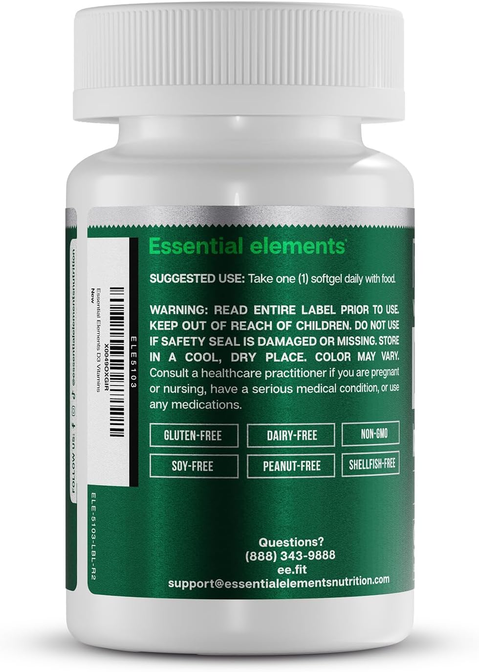 Essential Elements Vitamina D3 5000 UI - Cápsulas blandas con aceite de oliva - 90 unidades