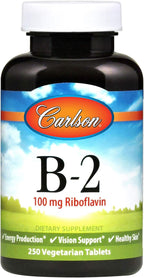 Carlson B-2, 100 mg de Riboflavina, Producción de Energía, Visión y Piel Sana, 250 Comprimidos Vegetarianos