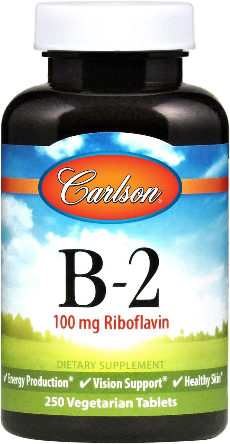 Carlson B-2, 100 mg de Riboflavina, Producción de Energía, Visión y Piel Sana, 250 Comprimidos Vegetarianos