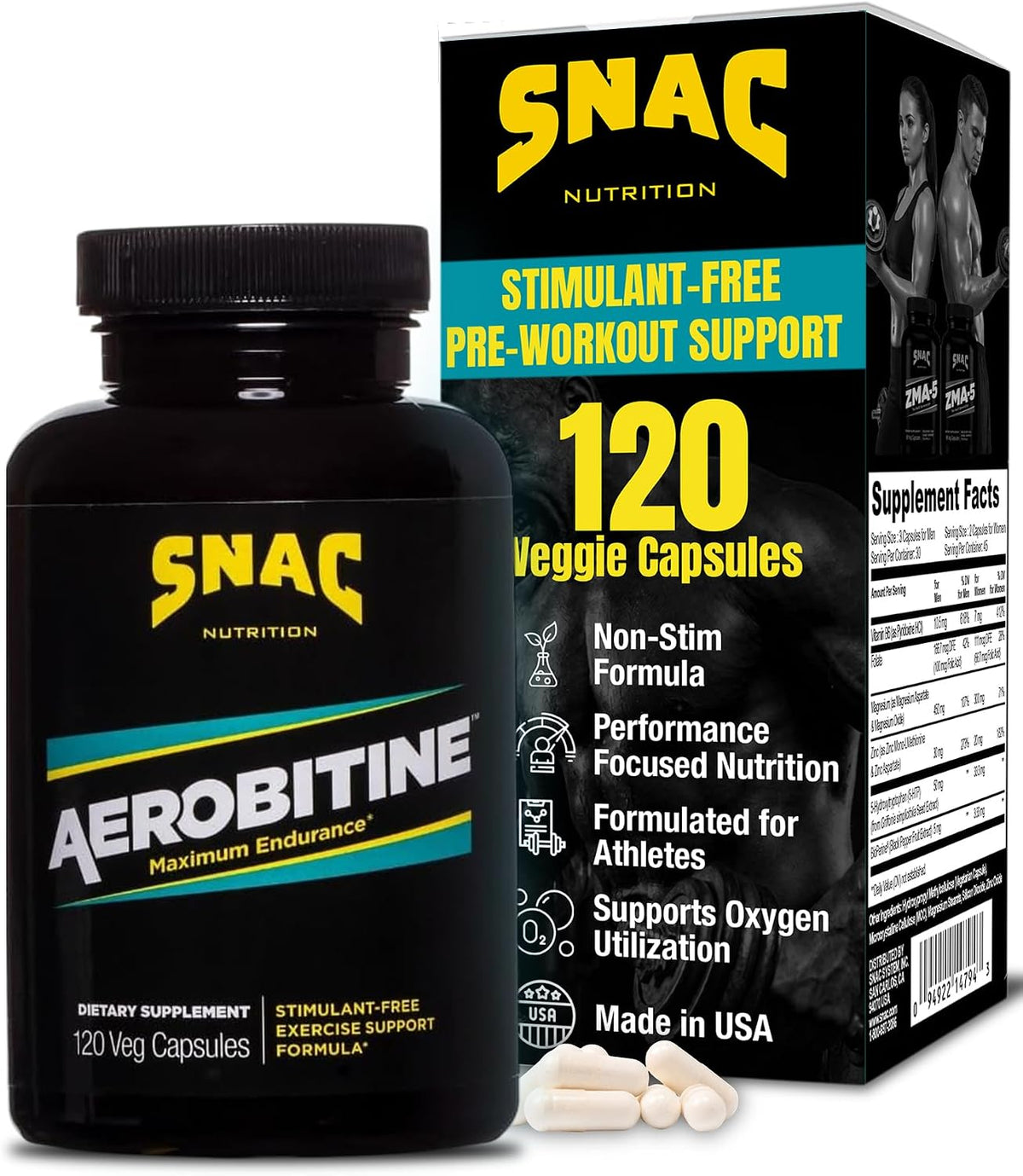 SNAC Aerobitine - Pre-Workout Supplement for Max Endurance, 120 Veggie Caps – Image 1