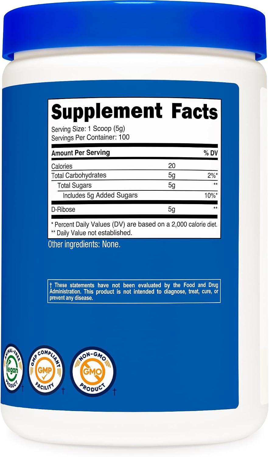 Nutricost D-Ribosa en Polvo - 500 g (5000 mg por Ración)