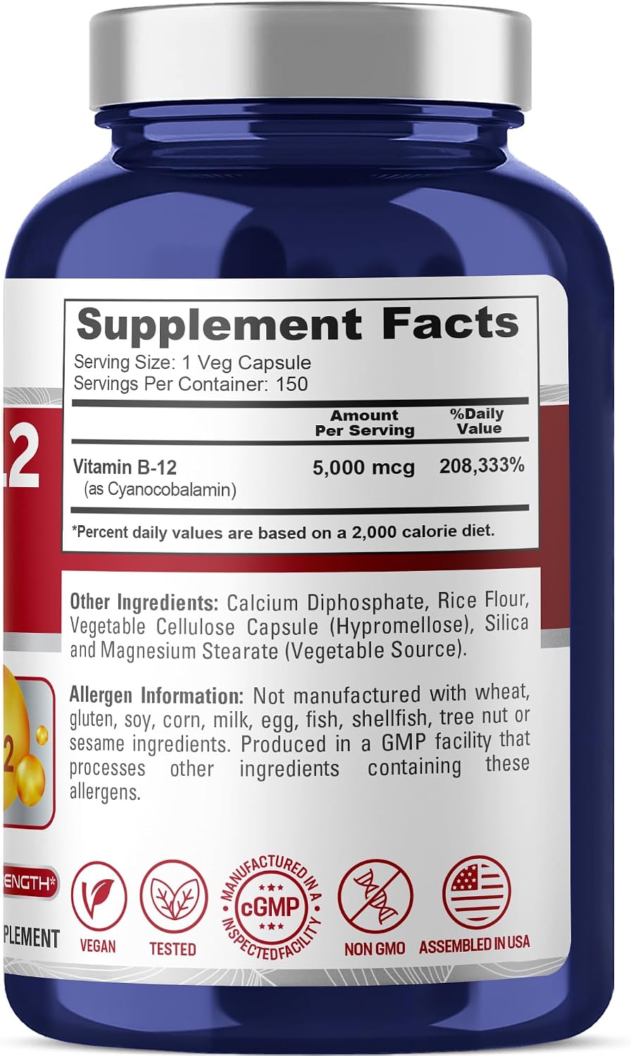 NusaPure Vitamina B12 5000 mcg - 150 Cápsulas Vegetales Vegano
