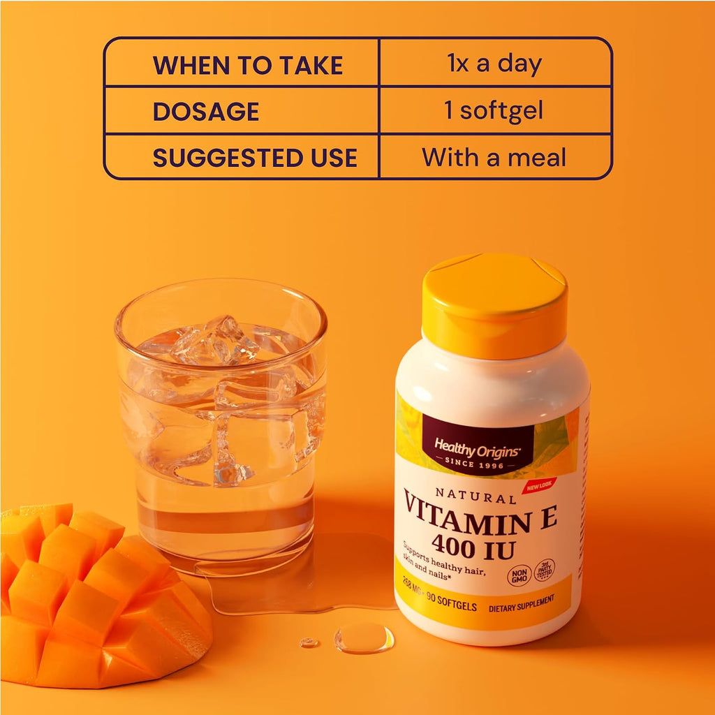 Healthy Origins Vitamina E 400 UI (268 mg) con Tocoferoles Mixtos Naturales - 90 Cápsulas Blandas