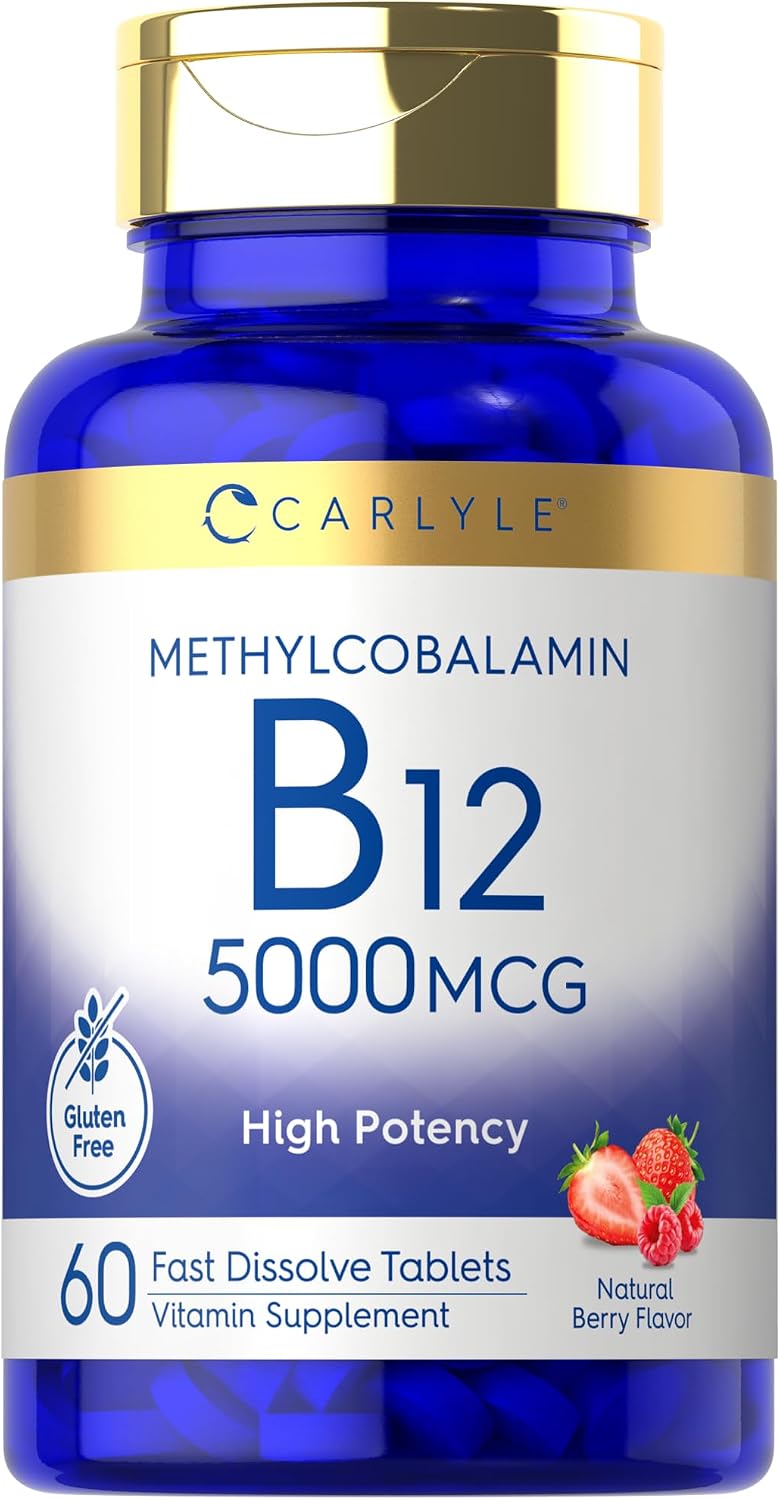 Carlyle Metilcobalamina Vitamina B12 5000mcg | 60 Comprimidos de Disolución Rápida | para Adultos | Vegetariano, Sin Gluten y No-GMO