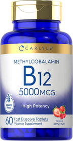 Carlyle Metilcobalamina Vitamina B12 5000mcg | 60 Comprimidos de Disolución Rápida | para Adultos | Vegetariano, Sin Gluten y No-GMO