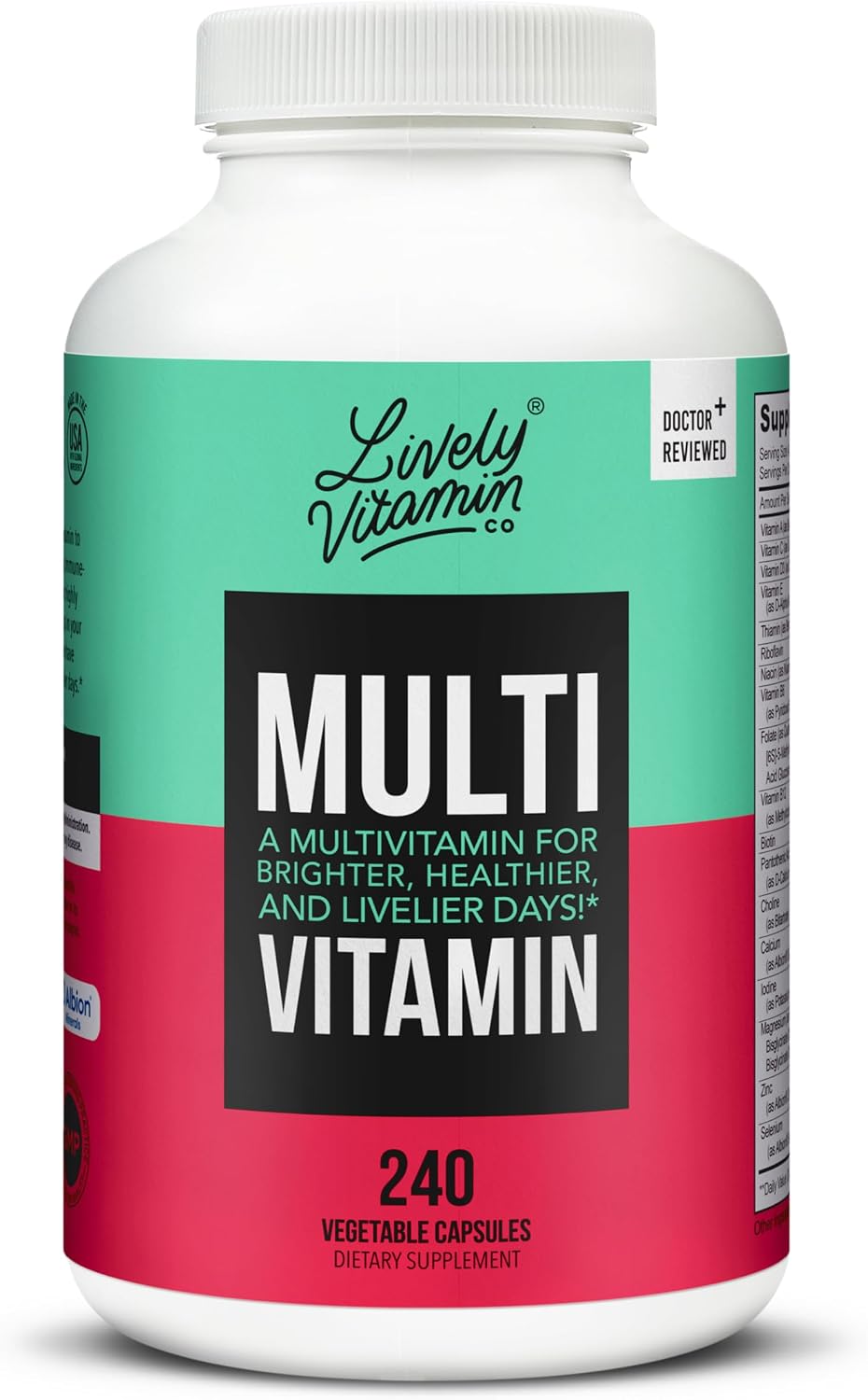 Multivitamínico Lively Vitamin Co - 37 Vitaminas, Minerales y Extractos - 240 Cápsulas Vegetarianas