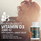 Vitamina D3 2000 IU (50mcg) de Bronson, 360 Comprimidos - No-GMO, Sin Gluten