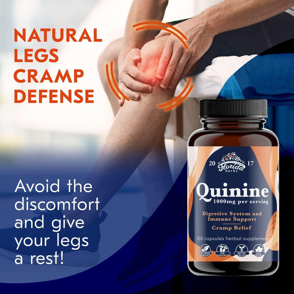 FLORIDA HERBS Leg Cramp Support – Cápsulas de Quinina Orgánica de Corteza de Cinchona – 1000 mg – 330 Cápsulas (3 Frascos)