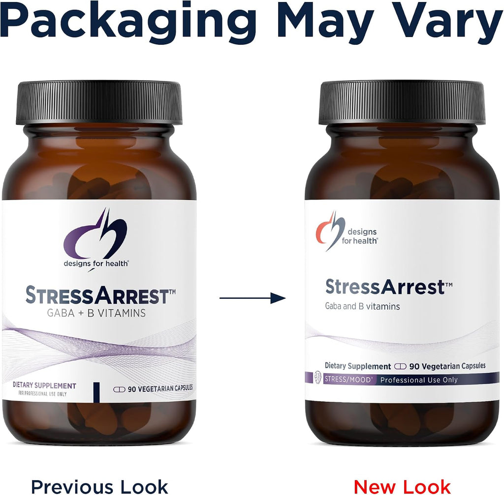 Designs for Health StressArrest - 300 mg GABA con Glicina, Ácido Pantoténico y Niacinamida (Vitamina B3) - 90 Cápsulas