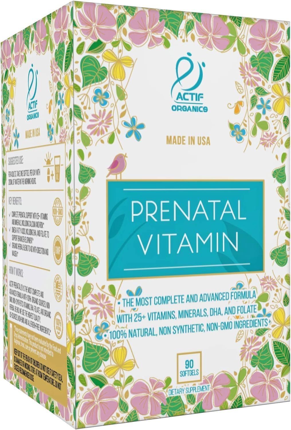 ACTIF Vitaminas Prenatales Orgánicas - 90 Cápsulas