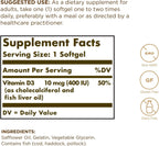 Solgar Vitamina D3 (Colecalciferol) 10 mcg (400 UI), 250 softgels