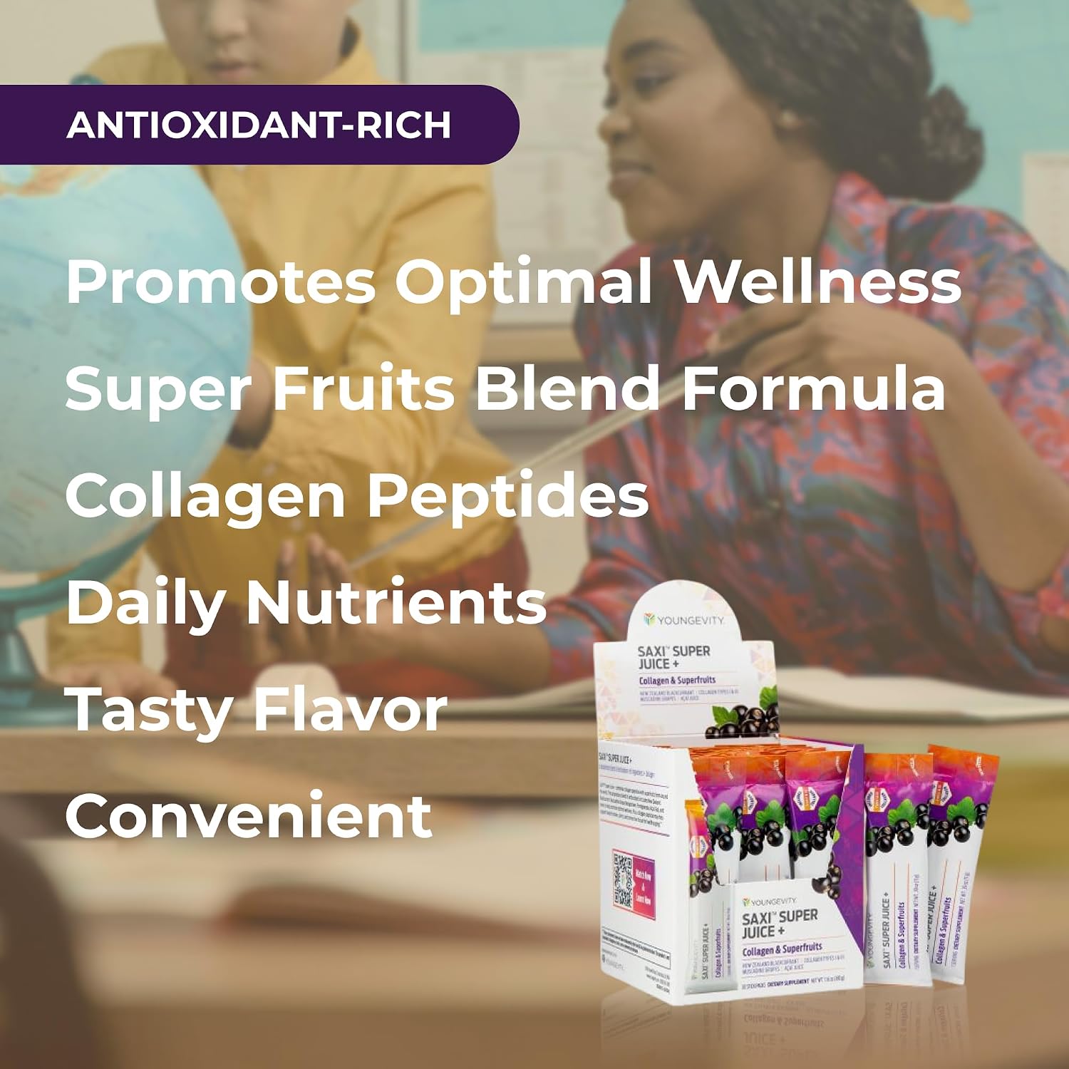 Youngevity SaXi Super Juice+ Colágeno y Superfrutas (Grosella negra de Nueva Zelanda)