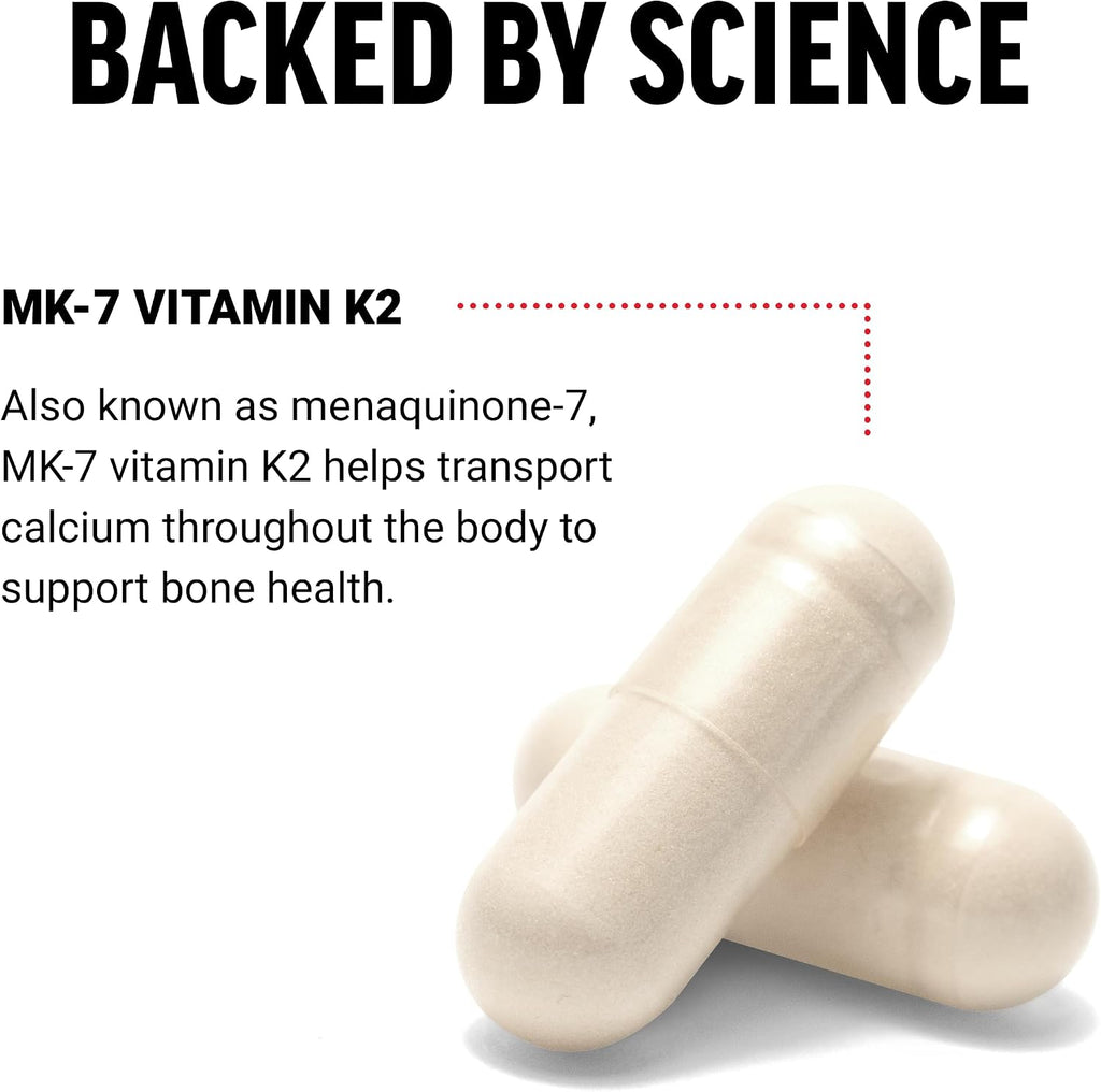 Force Factor MK-7 Vitamina K2 100mcg - Suplemento para Huesos y Corazón, Vegano, No-GMO, 60 Cápsulas Vegetales