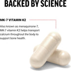 Force Factor MK-7 Vitamina K2 100mcg - Suplemento para Huesos y Corazón, Vegano, No-GMO, 60 Cápsulas Vegetales