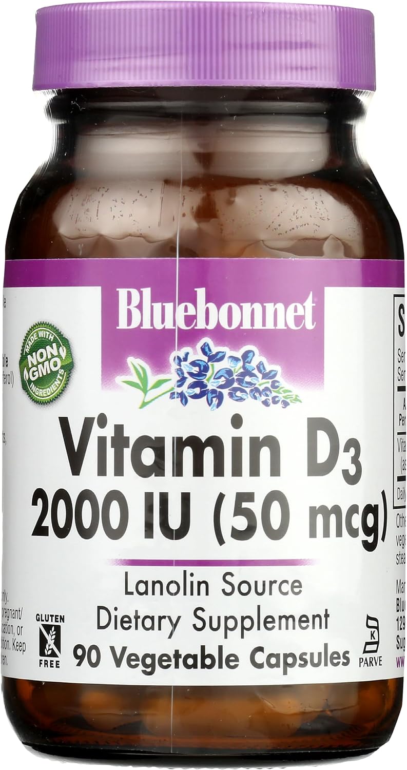 Bluebonnet Vitamina D3 2000 UI, 90 Cápsulas Vegetales
