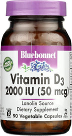 Bluebonnet Vitamina D3 2000 UI, 90 Cápsulas Vegetales