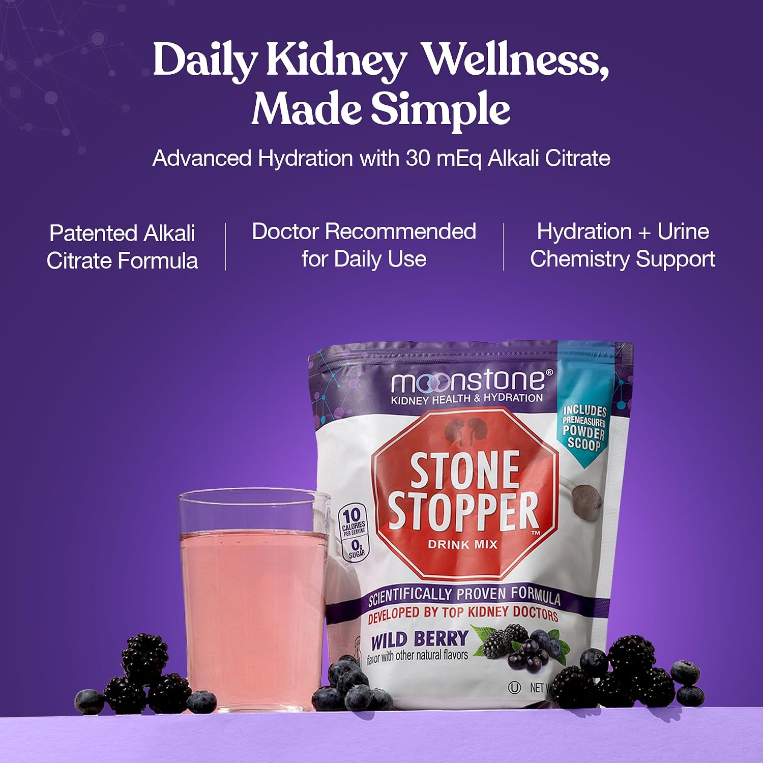 Moonstone Stone Stopper Drink Mix, Bayas Silvestres (30 Dosis)