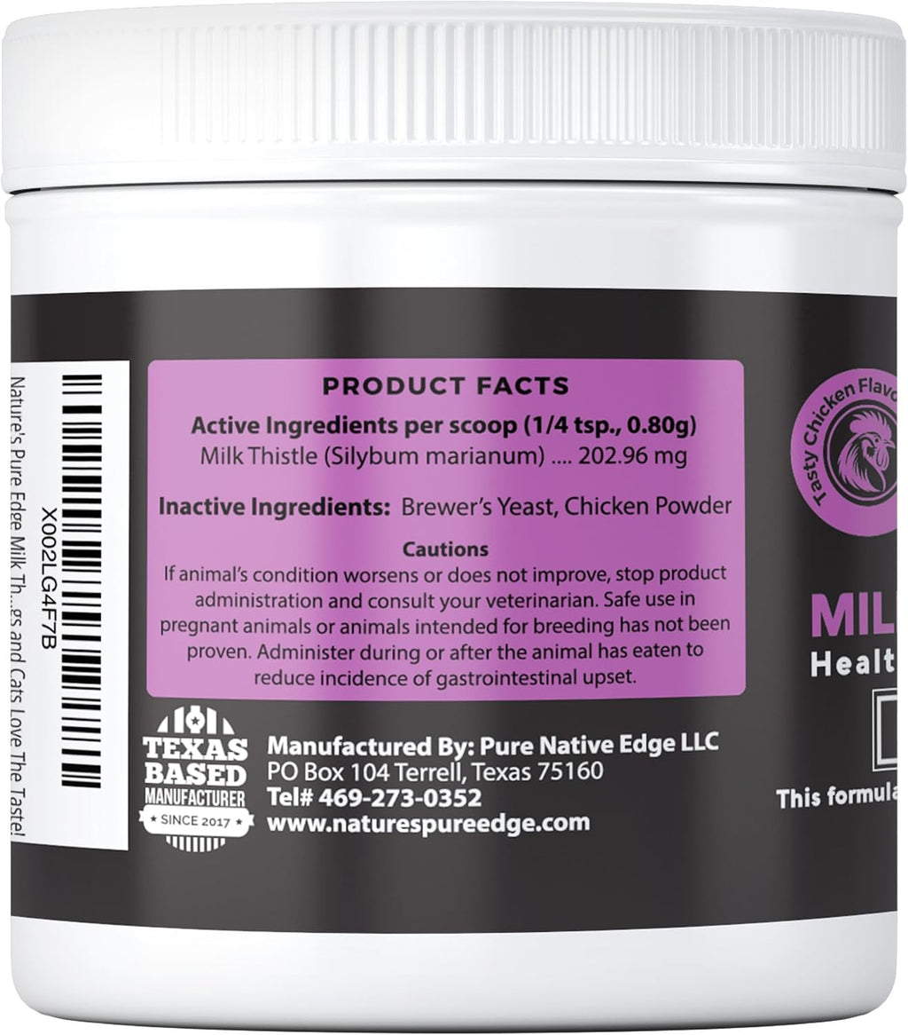Milk Thistle for Dogs & Cats. Suplemento Hepático con Pollo Real. Desintoxicación de Hígado y Riñones. Frasco Grande de 85 gramos.