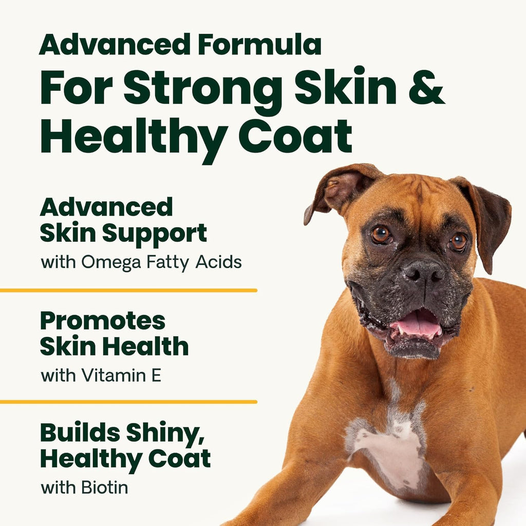 VetriScience Extra Strength Healthy Skin & Coat Chews, Omega Plus Suplemento para Perros con Omega 3, 6, 9, Aceite de Pescado y Biotina, Pato, 40 Masticables