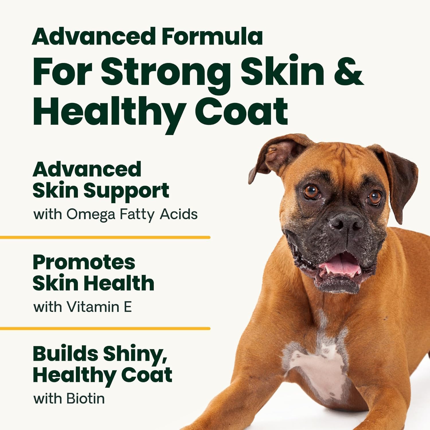 VetriScience Extra Strength Healthy Skin & Coat Chews, Omega Plus Suplemento para Perros con Omega 3, 6, 9, Aceite de Pescado y Biotina, Pato, 40 Masticables