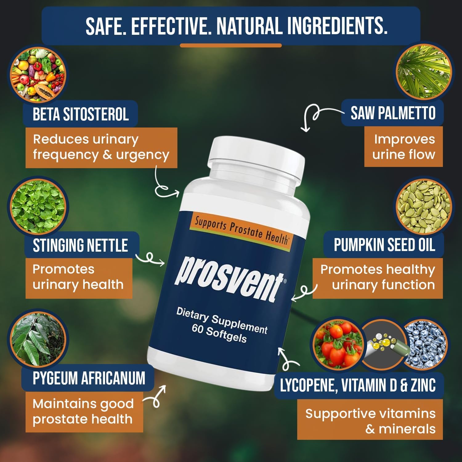 Prosvent - Suplemento de Saw Palmetto para la Próstata con Beta Sitosterol, Zinc y Vitamina D - 180 Cápsulas Blandas
