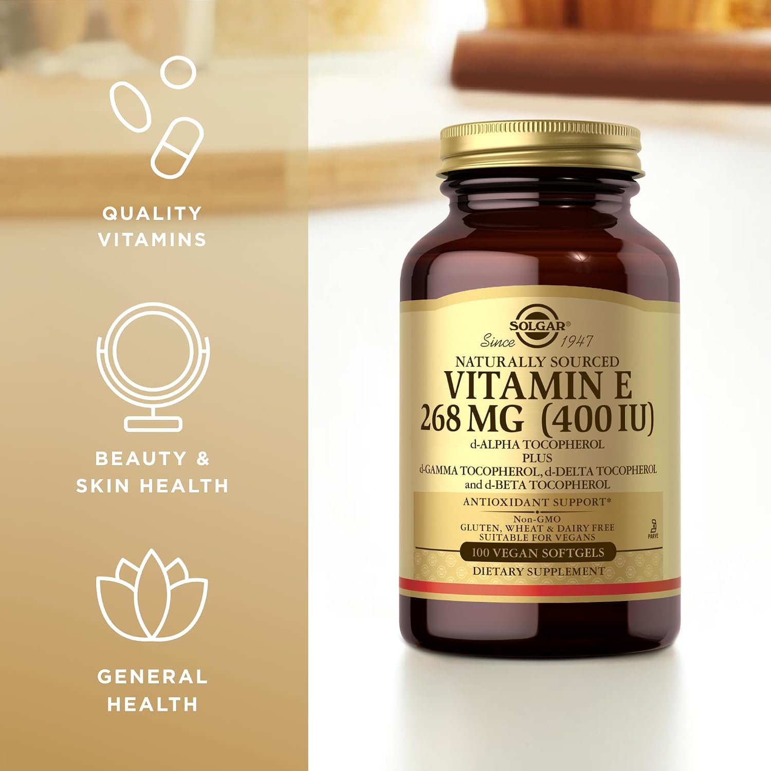 Solgar Vitamin E 268 mg (400 IU) - 100 Vegan Softgels - Natural Source - Non-GMO, Gluten-Free - 100 Servings