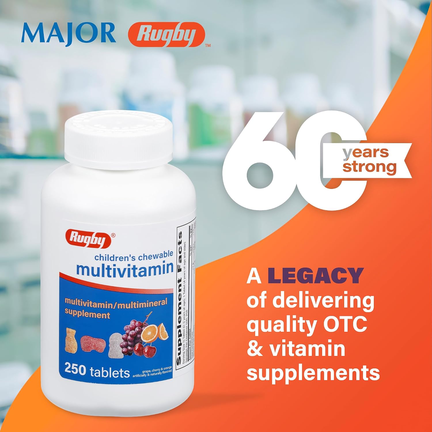 Rugby Laboratories Multivitamínico Masticable para Niños - 250 Comprimidos con Sabor a Frutas