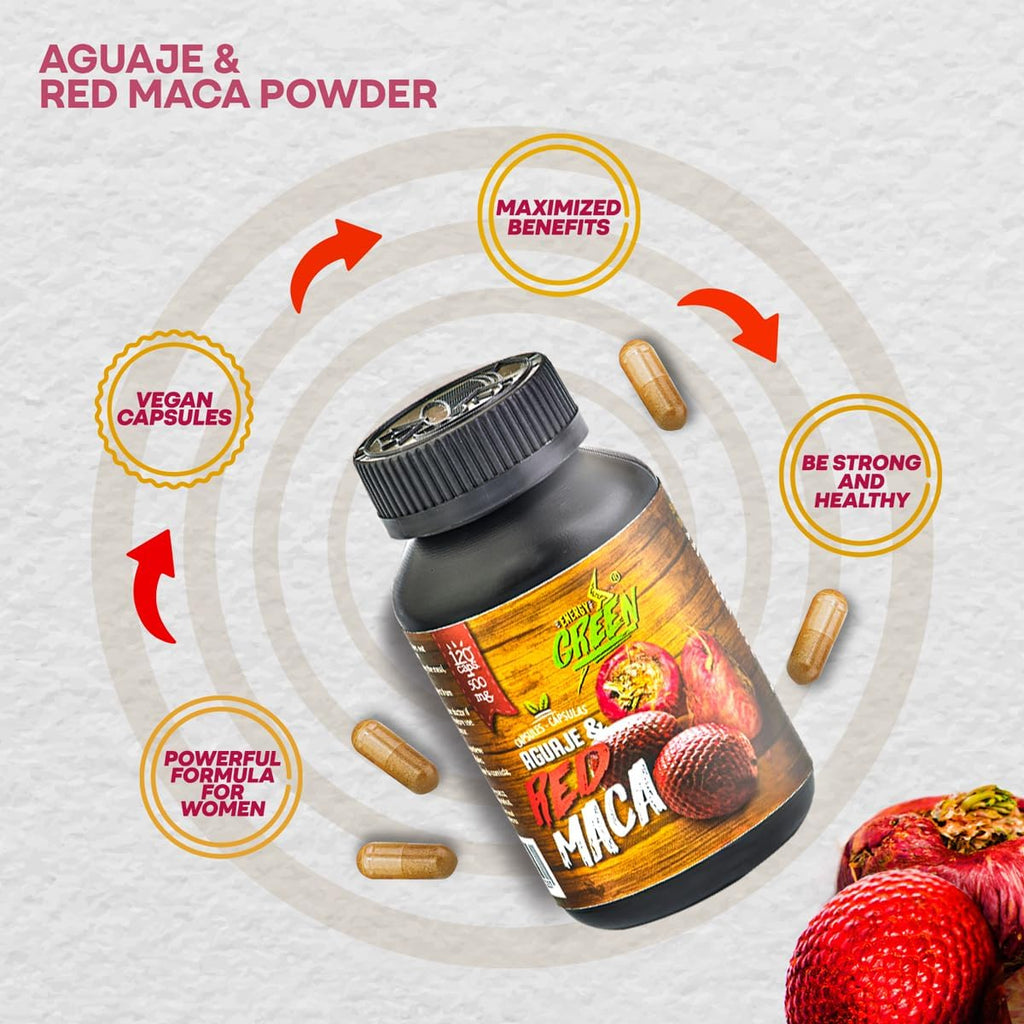 Amazon Andes Aguaje con Maca Roja 1000mg - Superalimento Peruano - 120 Cápsulas Vegetales