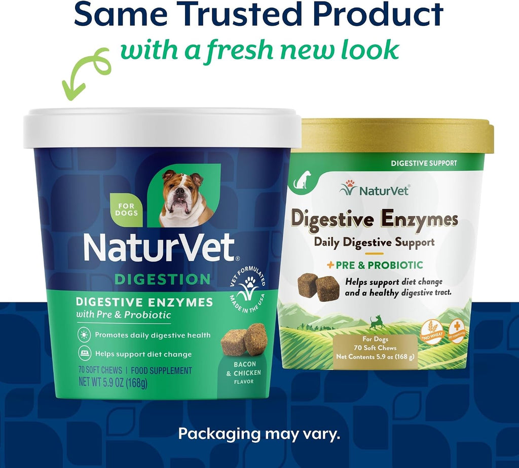 NaturVet – Enzimas Digestivas con Probióticos y Prebióticos – para Perros (Masticables Blandos, 70 unidades)