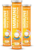 nutrazul Immune Triple Action Comprimidos Efervescentes con Vitamina C 1000mg, Vitamina D, Zinc, Sin Gluten, Sin Azúcar, Sin Lactosa, Sabor Naranja, 20 Comprimidos (Pack de 3)
