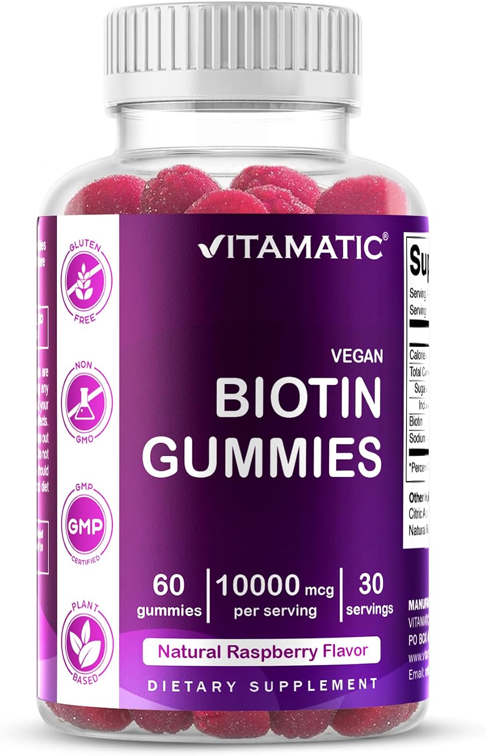 Vitamatic Biotin Gummies 10.000 mcg – Gominolas veganas de biotina – 60 unidades