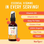 MaryRuth's Spray Orgánico de Vitamina D3 + K2 (MK-7) | 30 dosis